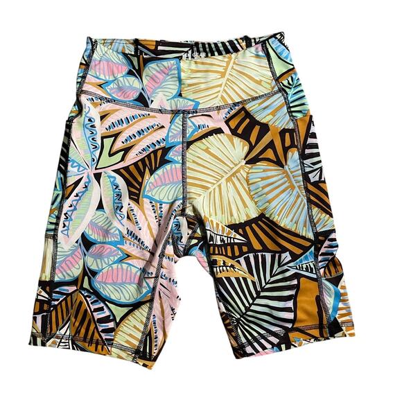 TEK GEAR Tropical Leaf Print Shorts | Colorful Activewear | Size S | EUC Biker - Picture 1 of 5